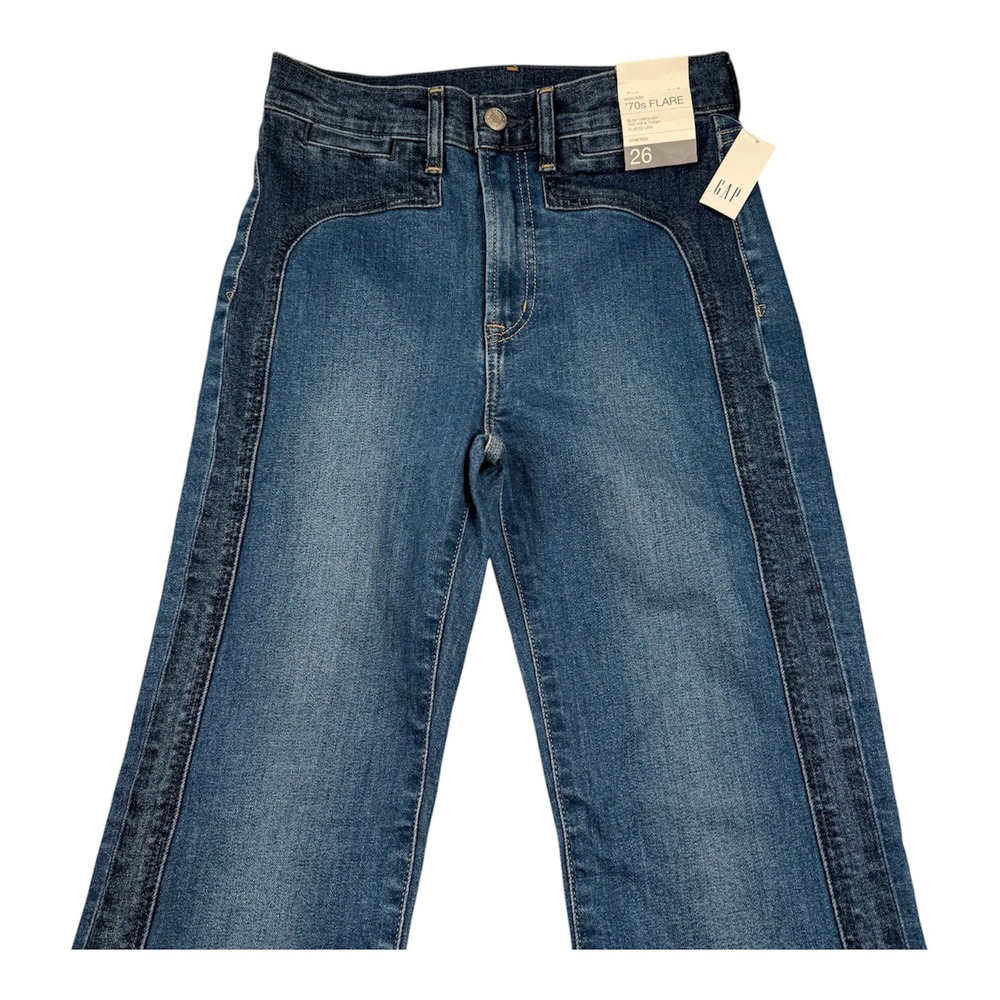 GAP 70s Flare Jeans Womens 26 2 Medium Indigo Blue High Rise Side Panel New